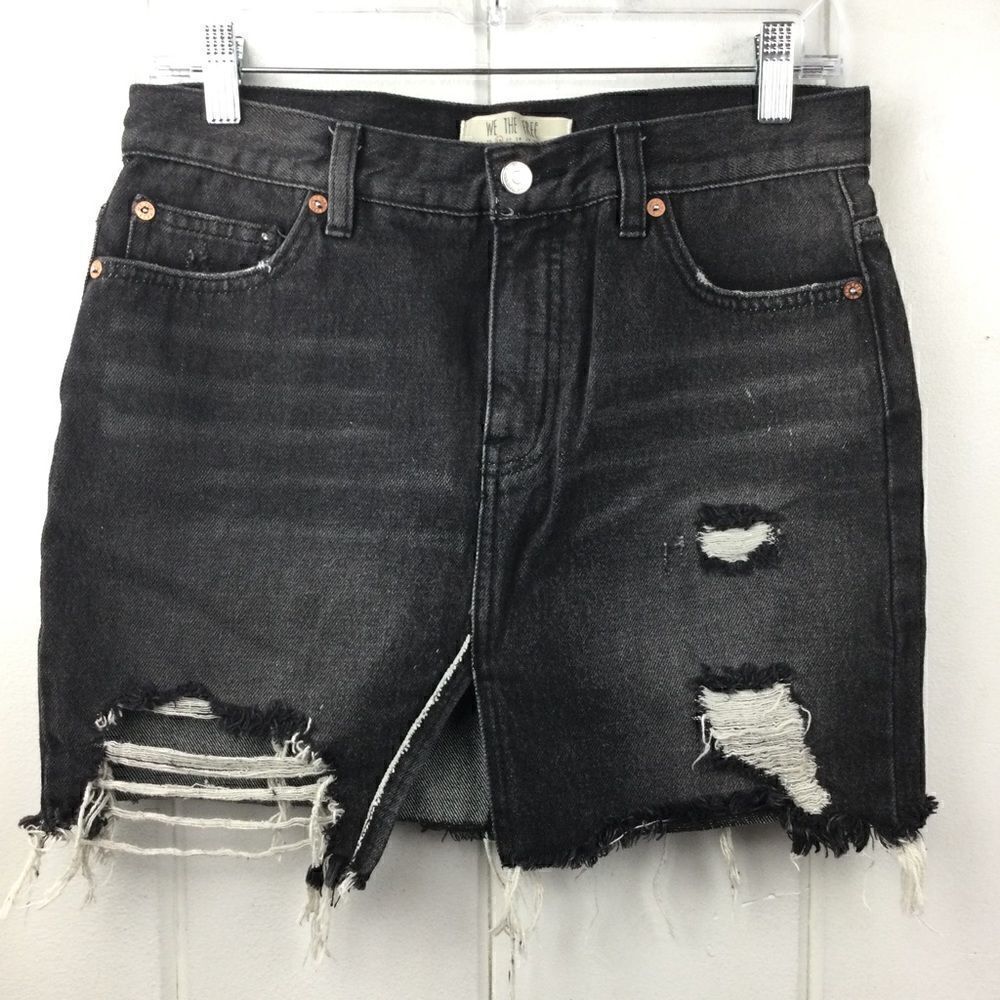 Free People (We the Free) Black Distressed Denim Mini Skirt, Size 26‎